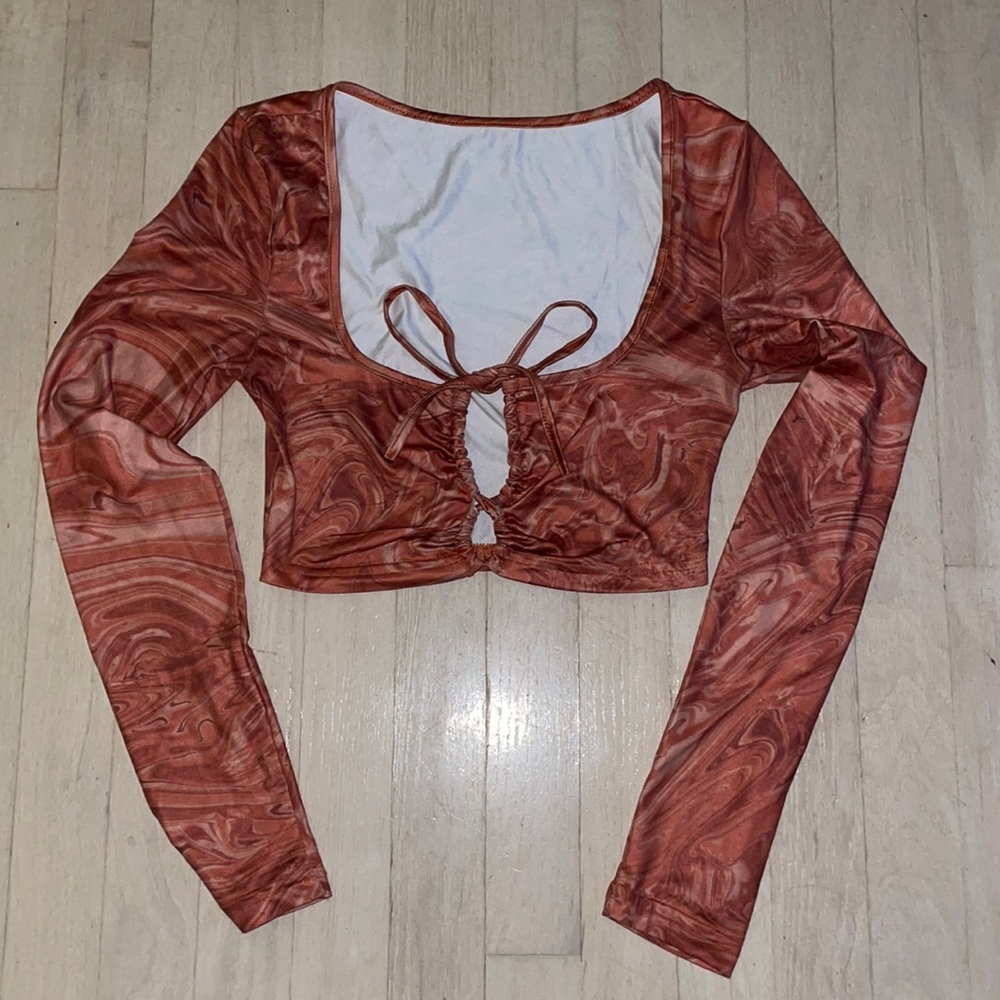 Orange Marble Long Sleeve Crop Top